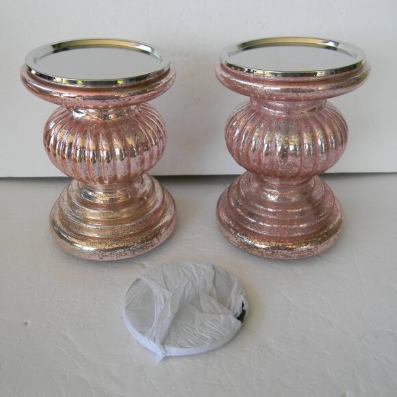 NEW Set/ 2 Lit Candle Holder Pedestals  Mirror Inserts by Valerie PARR HILL BLUS - Picture 2 of 5